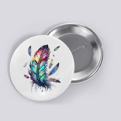 Colorful Feathers Boho Style, Bird, Native Americans, Symbol Button