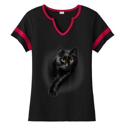 Cute Funny Black Cat Yellow Eyes T Cats Ladies Halftime Notch Neck Tee