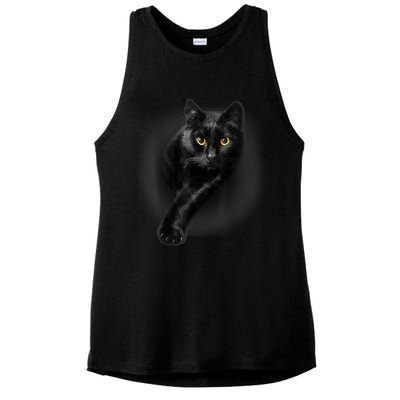 Cute Funny Black Cat Yellow Eyes T Cats Ladies PosiCharge Tri-Blend Wicking Tank