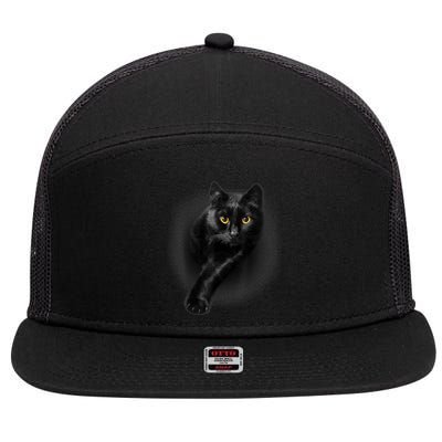 Cute Funny Black Cat Yellow Eyes T Cats 7 Panel Mesh Trucker Snapback Hat