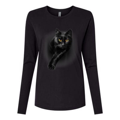 Cute Funny Black Cat Yellow Eyes T Cats Womens Cotton Relaxed Long Sleeve T-Shirt