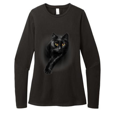 Cute Funny Black Cat Yellow Eyes T Cats Womens CVC Long Sleeve Shirt