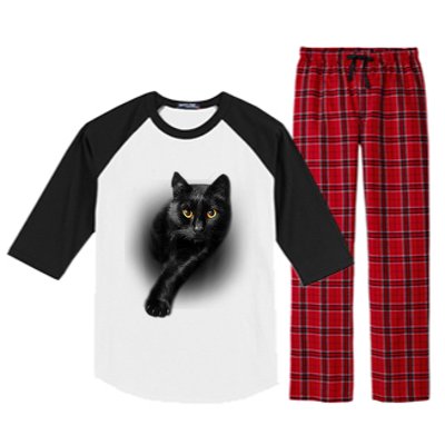 Cute Funny Black Cat Yellow Eyes T Cats Raglan Sleeve Pajama Set