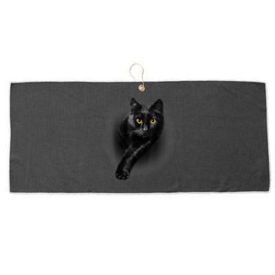 Cute Funny Black Cat Yellow Eyes T Cats Large Microfiber Waffle Golf Towel