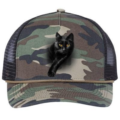 Cute Funny Black Cat Yellow Eyes T Cats Retro Rope Trucker Hat Cap