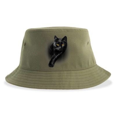 Cute Funny Black Cat Yellow Eyes T Cats Sustainable Bucket Hat