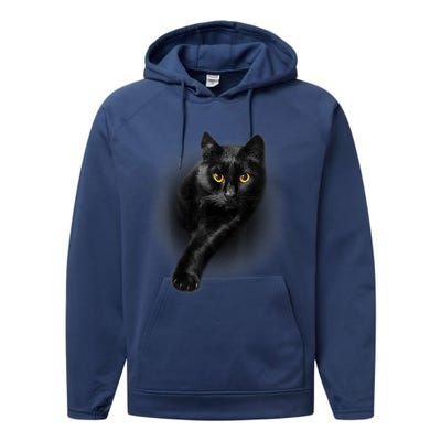 Cute Funny Black Cat Yellow Eyes T Cats Performance Fleece Hoodie