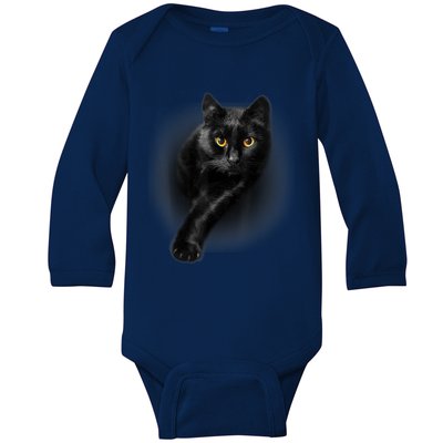 Cute Funny Black Cat Yellow Eyes T Cats Baby Long Sleeve Bodysuit