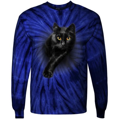 Cute Funny Black Cat Yellow Eyes T Cats Tie-Dye Long Sleeve Shirt