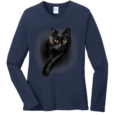 Cute Funny Black Cat Yellow Eyes T Cats Ladies Long Sleeve Shirt