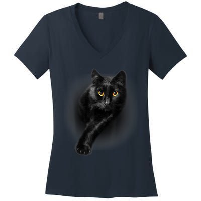 Cute Funny Black Cat Yellow Eyes T Cats Women's V-Neck T-Shirt