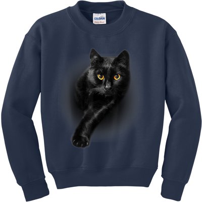 Cute Funny Black Cat Yellow Eyes T Cats Kids Sweatshirt