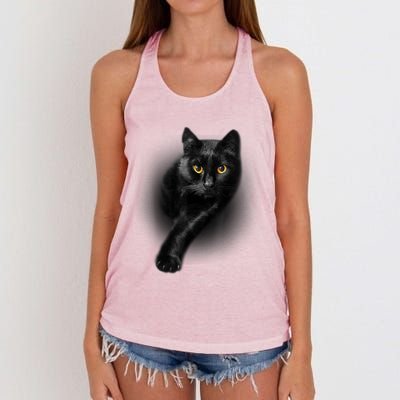 Cute Funny Black Cat Yellow Eyes T Cats Women's Knotted Racerback Tank