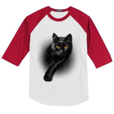 Cute Funny Black Cat Yellow Eyes T Cats Kids Colorblock Raglan Jersey