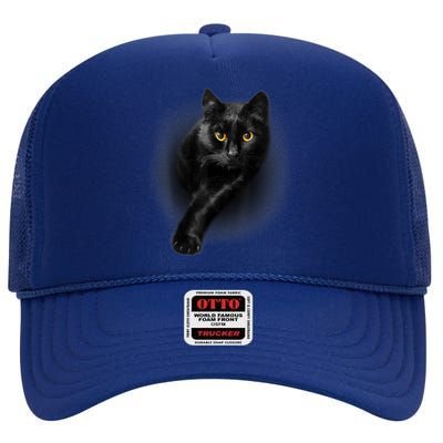 Cute Funny Black Cat Yellow Eyes T Cats High Crown Mesh Back Trucker Hat