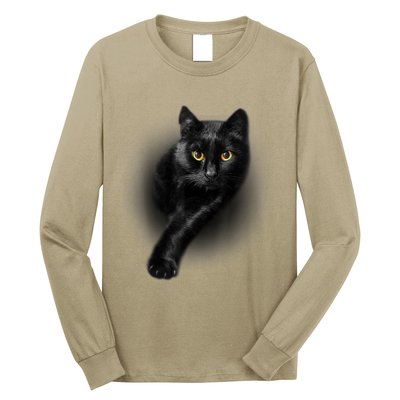 Cute Funny Black Cat Yellow Eyes T Cats Long Sleeve Shirt