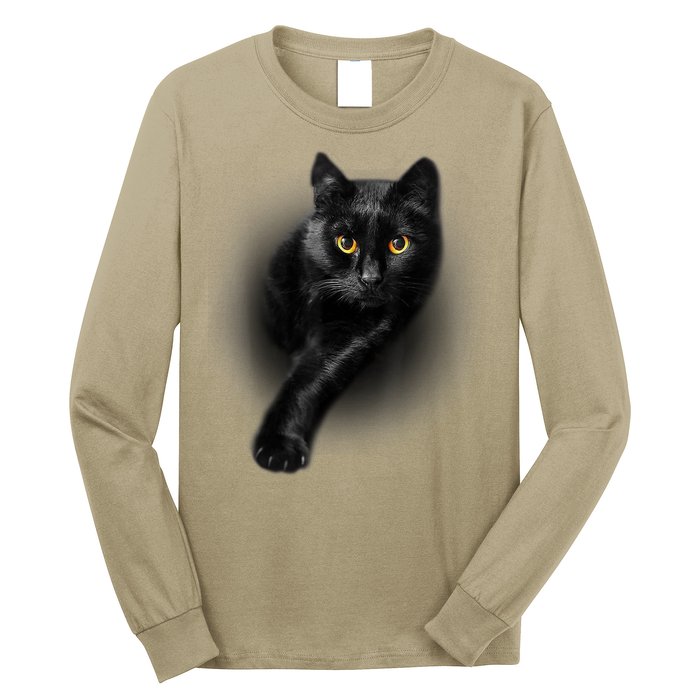 Cute Funny Black Cat Yellow Eyes T Cats Long Sleeve Shirt