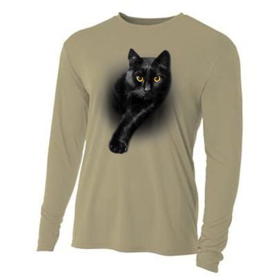 Cute Funny Black Cat Yellow Eyes T Cats Cooling Performance Long Sleeve Crew