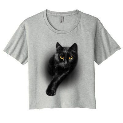 Cute Funny Black Cat Yellow Eyes T Cats Women's Crop Top Tee