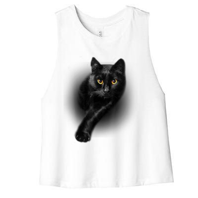 Cute Funny Black Cat Yellow Eyes T Cats Women's Racerback Cropped Tank