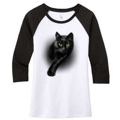 Cute Funny Black Cat Yellow Eyes T Cats Women's Tri-Blend 3/4-Sleeve Raglan Shirt