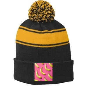 Cute Funny Bananas Pattern Stripe Pom Pom Beanie