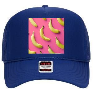 Cute Funny Bananas Pattern High Crown Mesh Back Trucker Hat