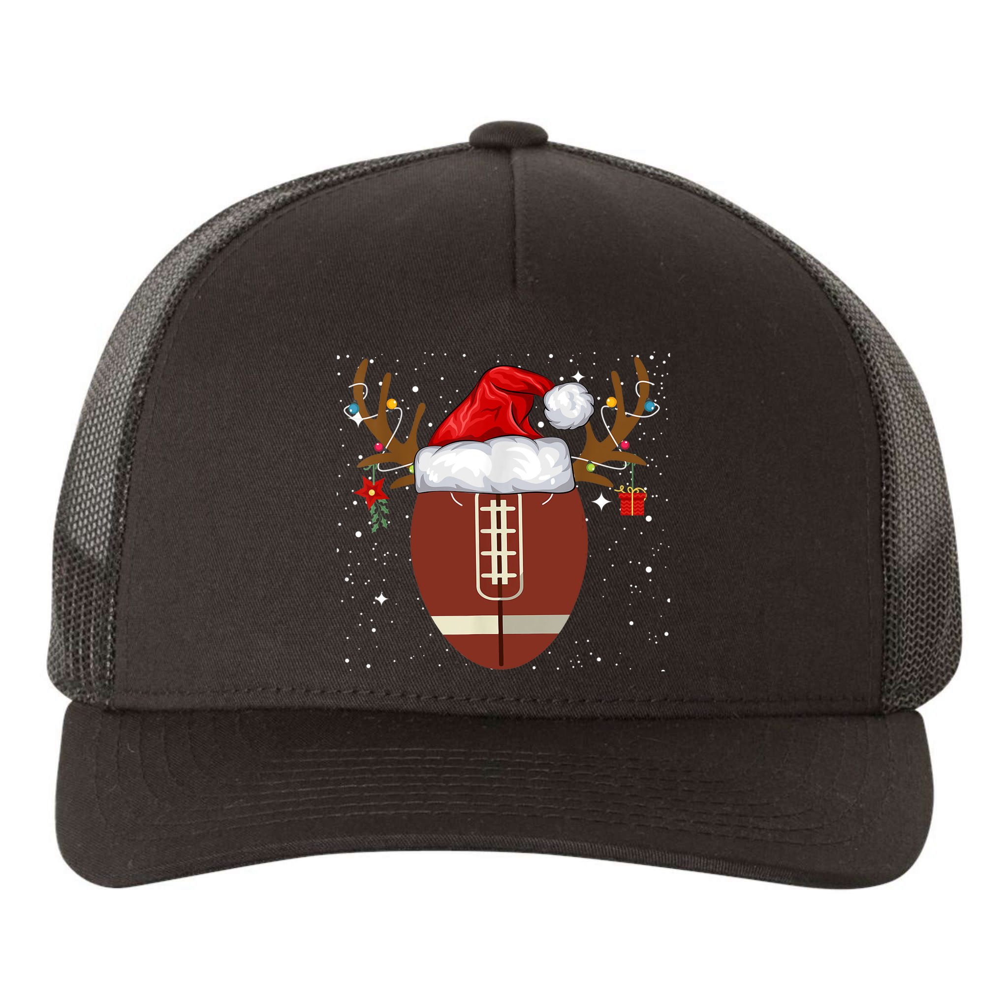 Christmas Football Ball Santa Hat Reindeer Xmas Lights Gifts TShirt Yupoong Adult 5-Panel Trucker Hat