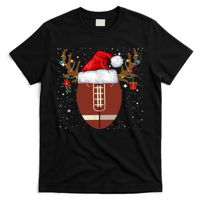 Christmas Football Ball Santa Hat Reindeer Xmas Lights Gifts TShirt T-Shirt