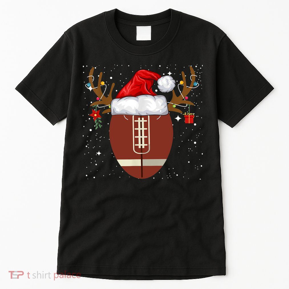 Christmas Football Ball Santa Hat Reindeer Xmas Lights Gifts TShirt Tall T-Shirt