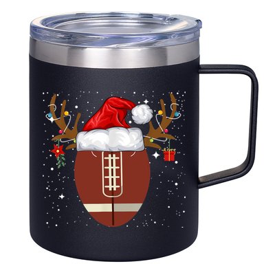 Christmas Football Ball Santa Hat Reindeer Xmas Lights Gifts TShirt 12oz Stainless Steel Coffee Mug