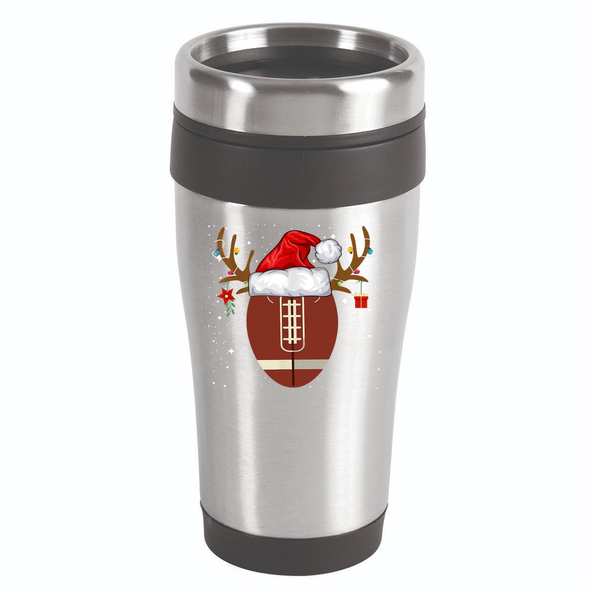 Christmas Football Ball Santa Hat Reindeer Xmas Lights Gifts TShirt 16oz Travel Tumbler