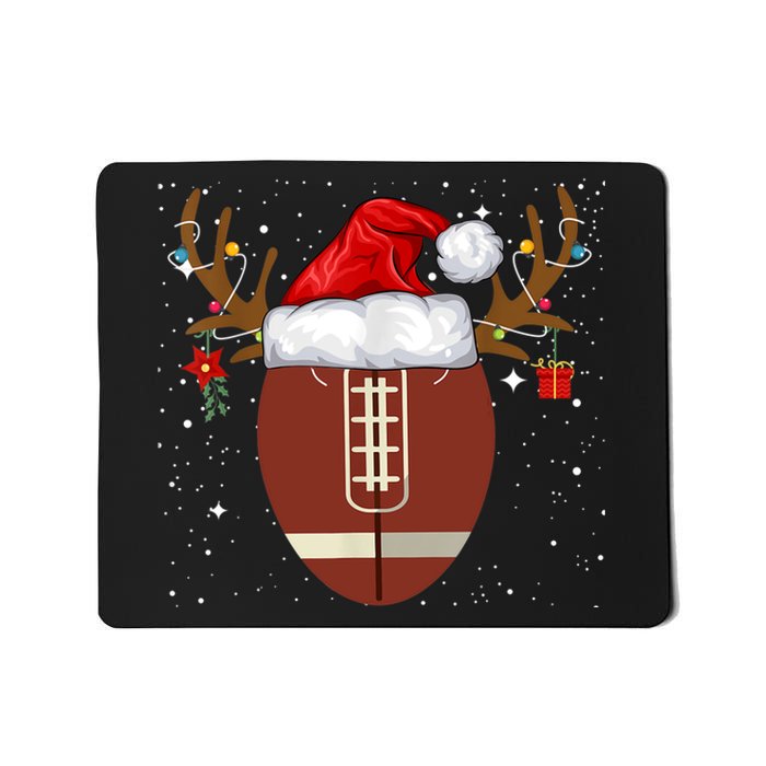 Christmas Football Ball Santa Hat Reindeer Xmas Lights Gifts TShirt Mousepad