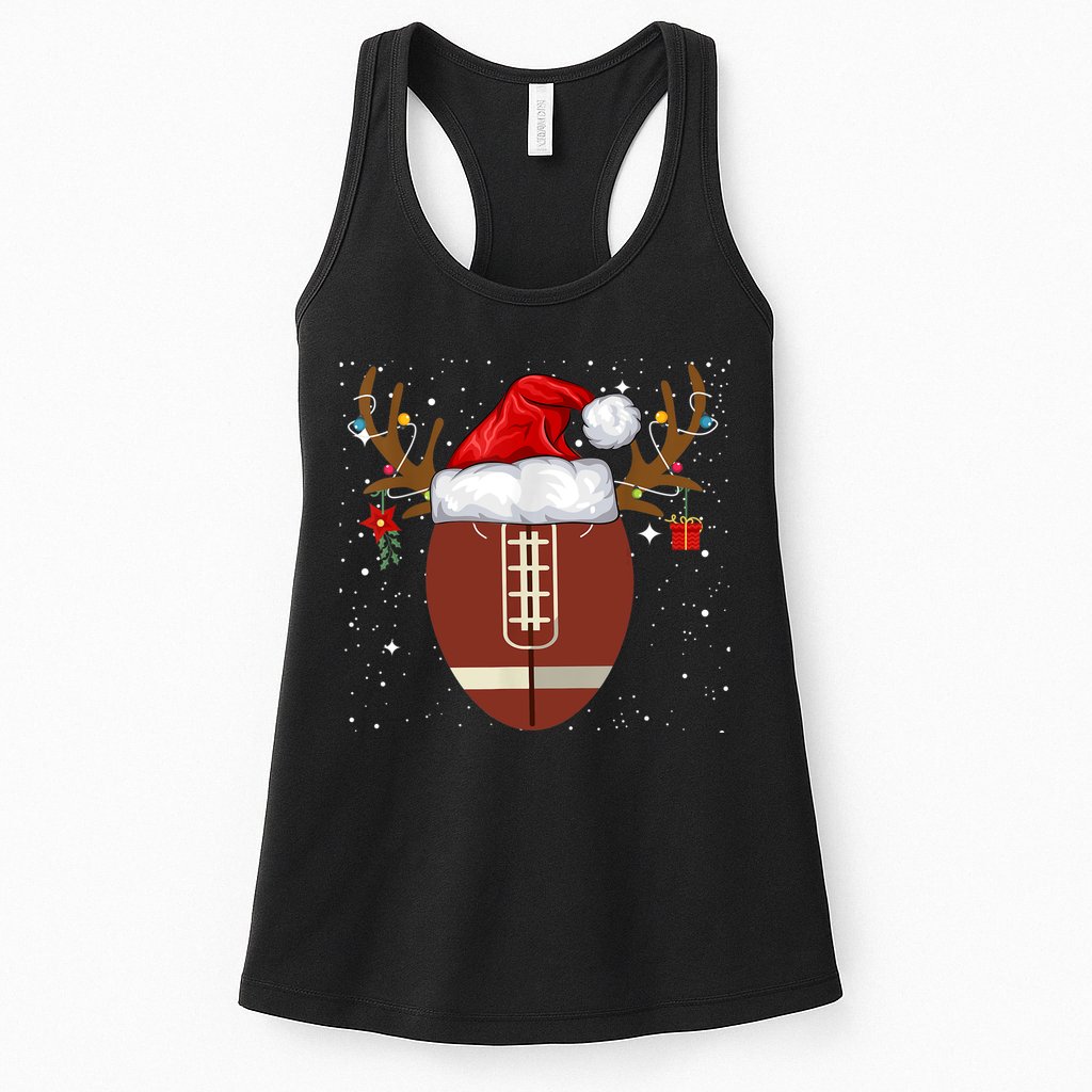 Christmas Football Ball Santa Hat Reindeer Xmas Lights Gifts TShirt Womens Tank Top