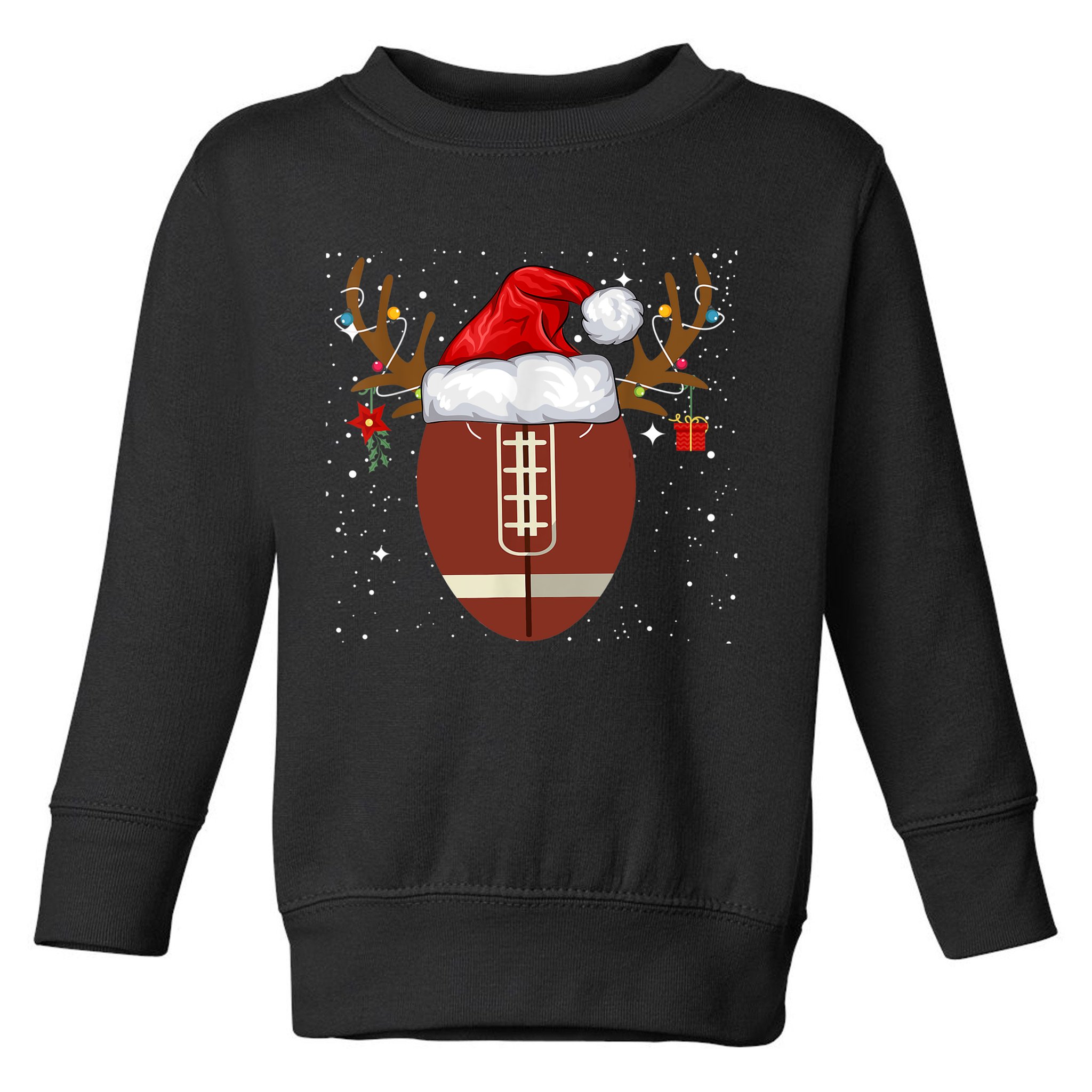 Christmas Football Ball Santa Hat Reindeer Xmas Lights Gifts TShirt Toddler Sweatshirt