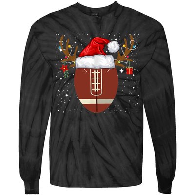 Christmas Football Ball Santa Hat Reindeer Xmas Lights Gifts TShirt Tie-Dye Long Sleeve Shirt