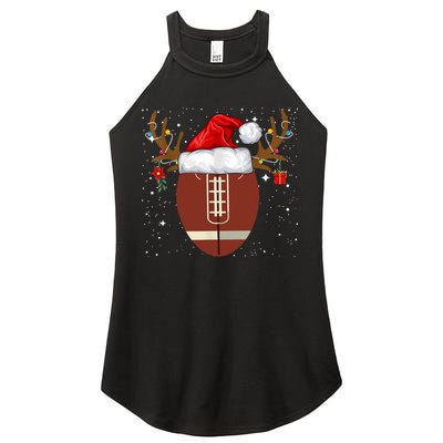 Christmas Football Ball Santa Hat Reindeer Xmas Lights Gifts TShirt Women's Perfect Tri Rocker Tank