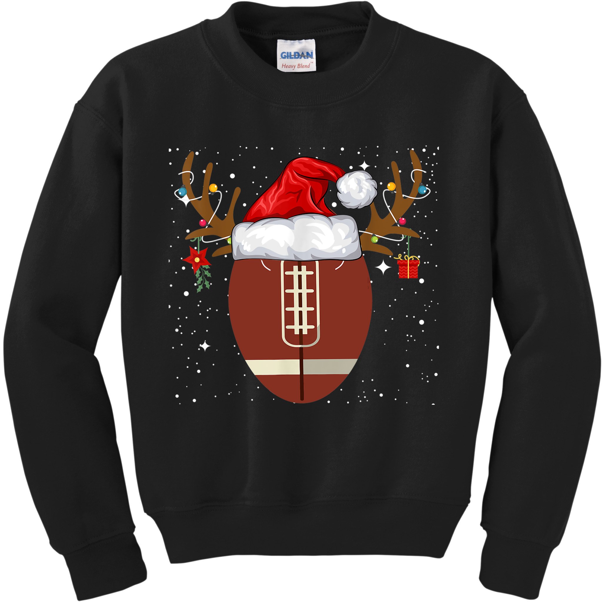 Christmas Football Ball Santa Hat Reindeer Xmas Lights Gifts TShirt Kids Sweatshirt