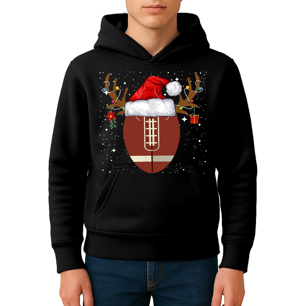 Christmas Football Ball Santa Hat Reindeer Xmas Lights Gifts TShirt Kids Hoodie