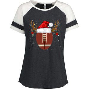 Christmas Football Ball Santa Hat Reindeer Xmas Lights Gifts TShirt Enza Ladies Jersey Colorblock Tee