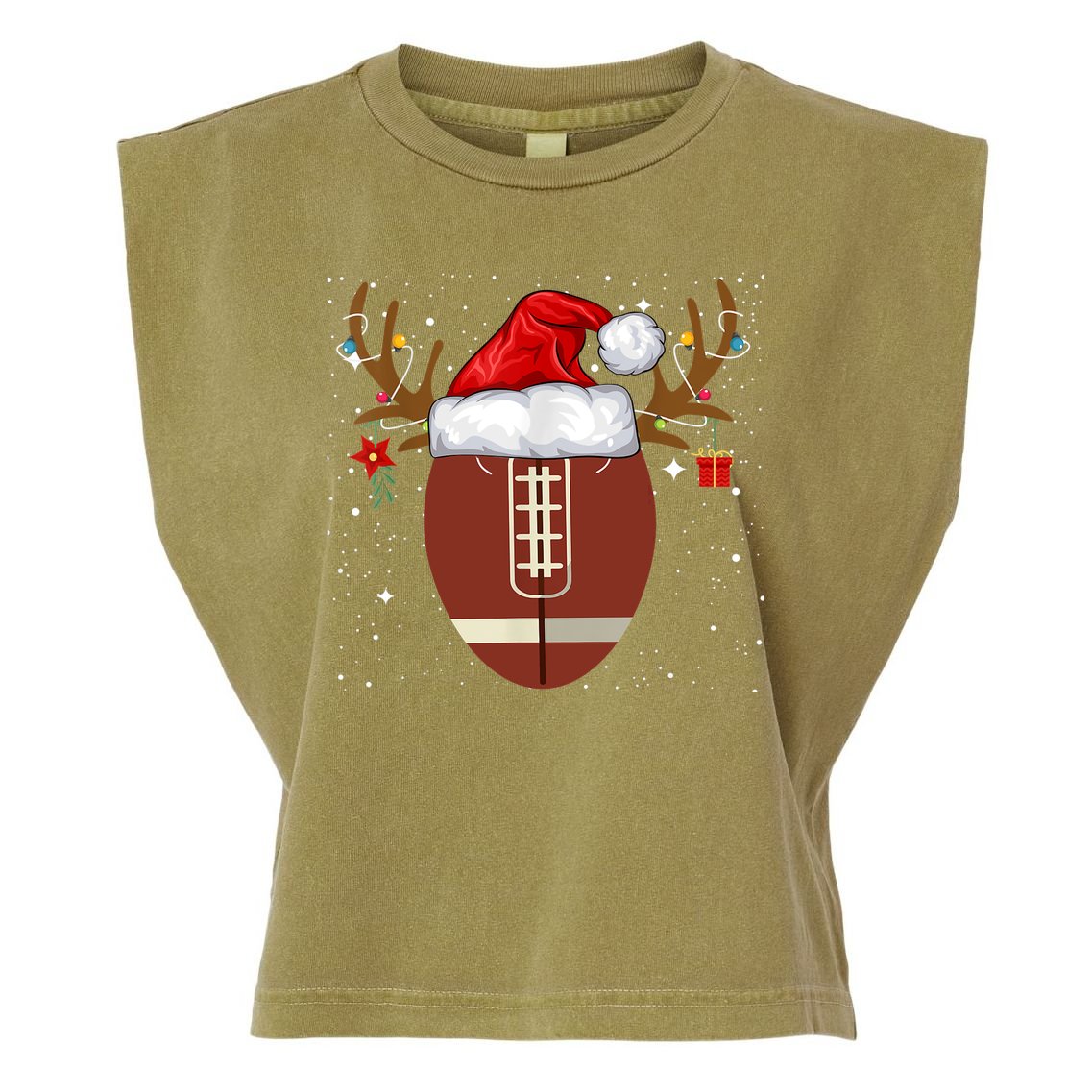 Christmas Football Ball Santa Hat Reindeer Xmas Lights Gifts TShirt Garment-Dyed Women's Muscle Tee