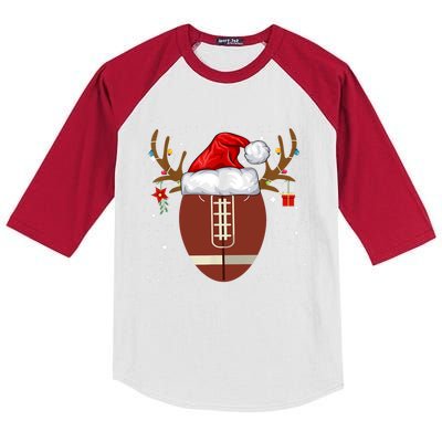 Christmas Football Ball Santa Hat Reindeer Xmas Lights Gifts TShirt Kids Colorblock Raglan Jersey