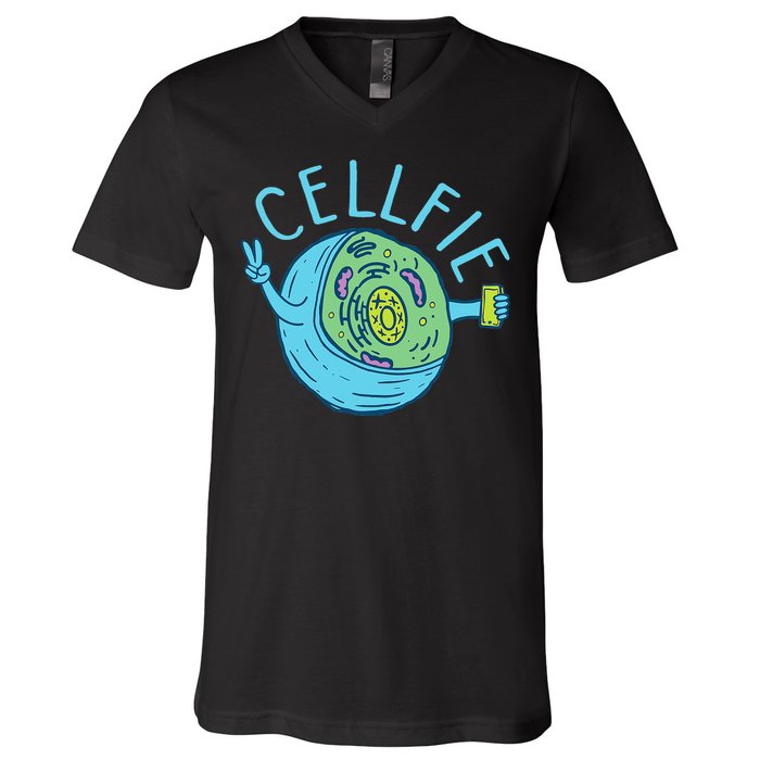 Cellfie Funny Biologist Biology Student Cell Science V-Neck T-Shirt