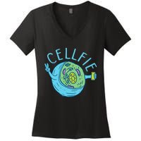 Cellfie Funny Biologist Biology Student Cell Science Women's V-Neck T-Shirt