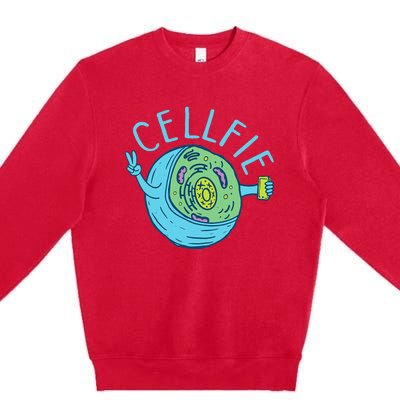 Cellfie Funny Biologist Biology Student Cell Science Premium Crewneck Sweatshirt