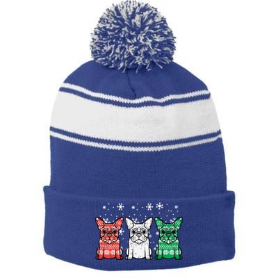 Christmas French Bulldogs Xmas Frenchie Dog Gift Stripe Pom Pom Beanie