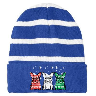 Christmas French Bulldogs Xmas Frenchie Dog Gift Striped Beanie with Solid Band