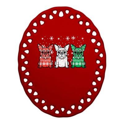 Christmas French Bulldogs Xmas Frenchie Dog Gift Ceramic Oval Ornament