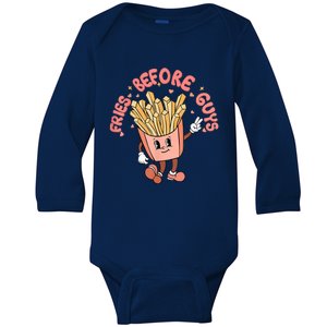 Cutes Fries Before Guys Valentines Foodie Lover Valentine Baby Long Sleeve Bodysuit