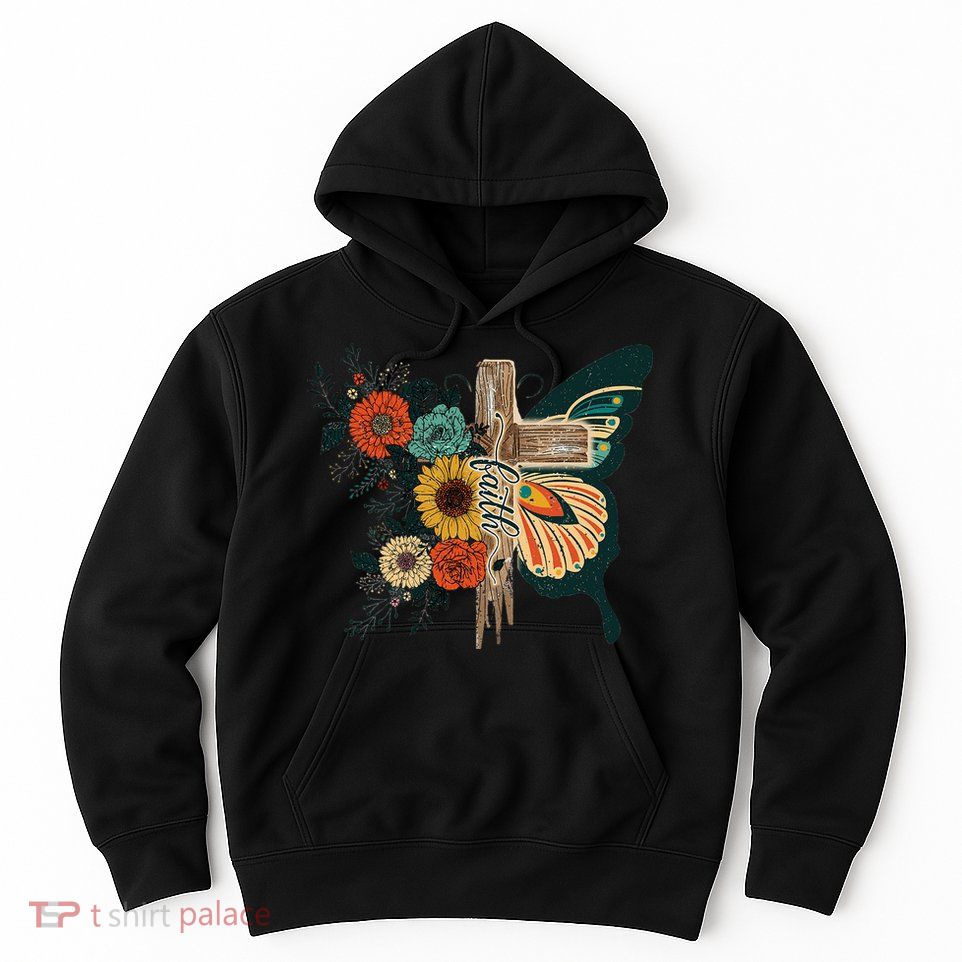Christian Faith Butterfly Cross Rainbow Sunflowers Hoodie